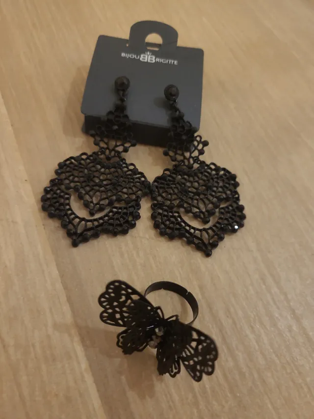 Pendientes y Anillo Bijou Brigitte Negro