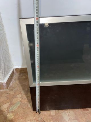 Mueble TV madera y cristal negro/marrón