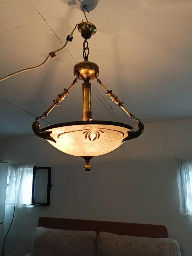 Lámpara de techo bronce y cristal pintada a mano