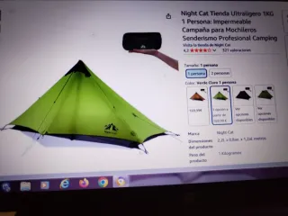 Tienda campaña Night Cat ultraligera verde 1kg