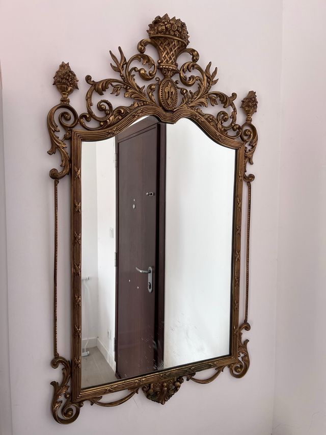 Espejo antiguo decorativo metal dorado