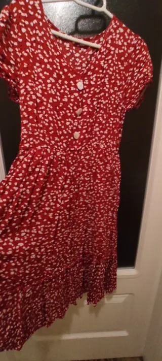 Vestido midi estampado rojo y blanco