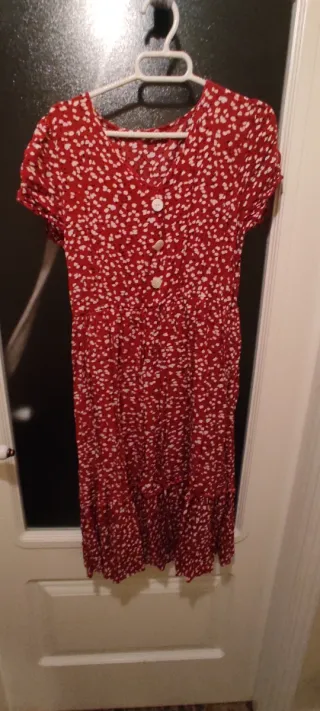 Vestido midi estampado rojo y blanco