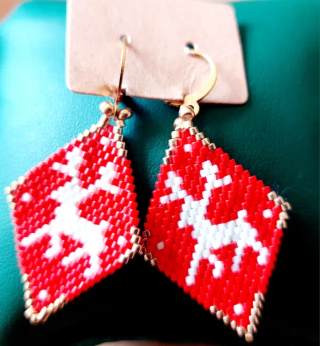 Pendientes Navidad Reindeer Miyuki Hechos a Mano