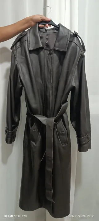 Gabardina Piel Marrón Vintage Mujer Talla L