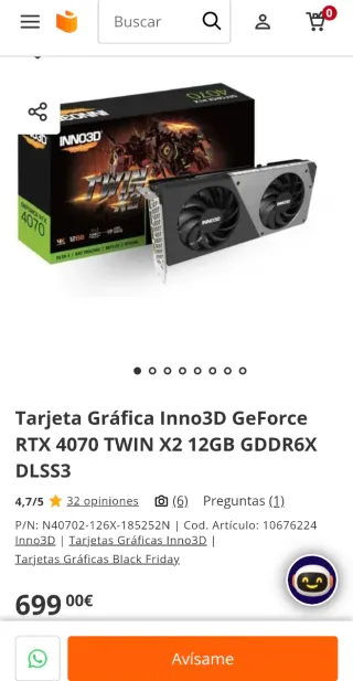 Tarjeta Gráfica Inno3D RTX 4070 TWIN X2 12GB