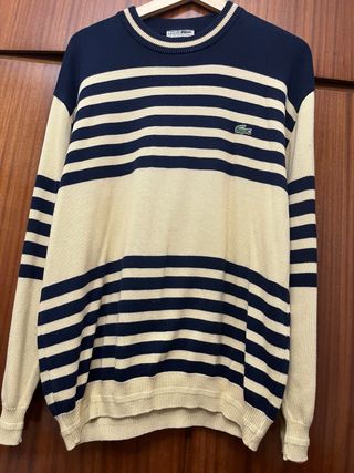 Jersey Lacoste a rayas azul marino y beige