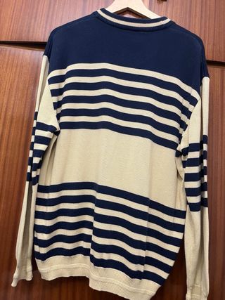 Jersey Lacoste a rayas azul marino y beige