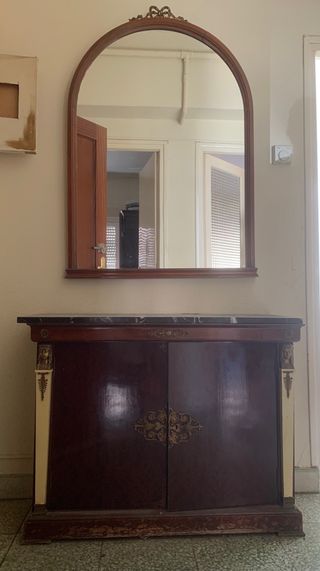 Espejo y mueble antiguo madera y mármol