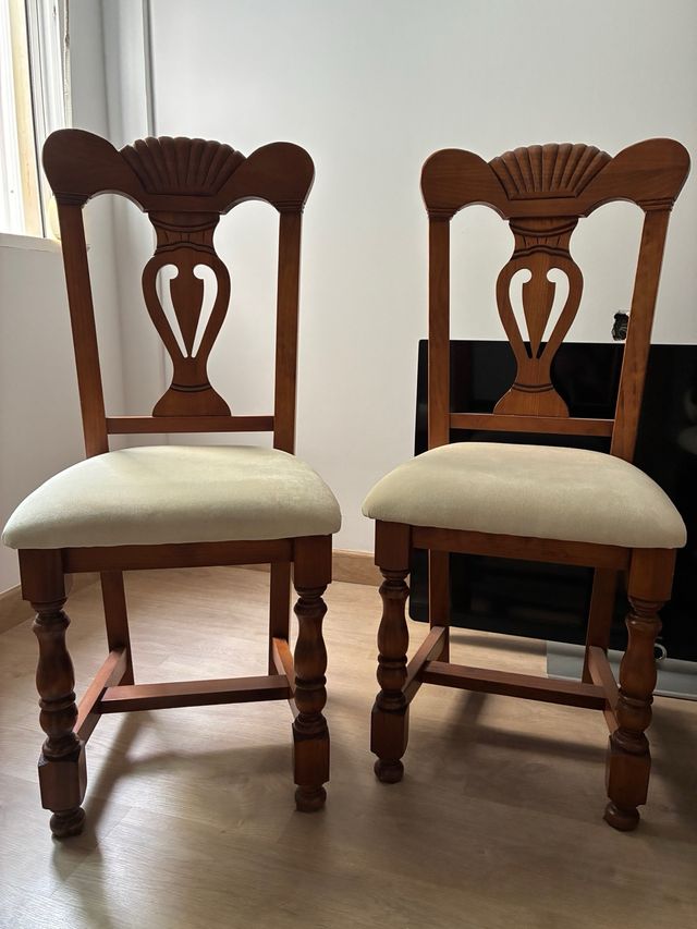 4 Sillas Comedor Madera Pino Tapizadas