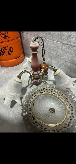 Lámpara de techo madera y cristal