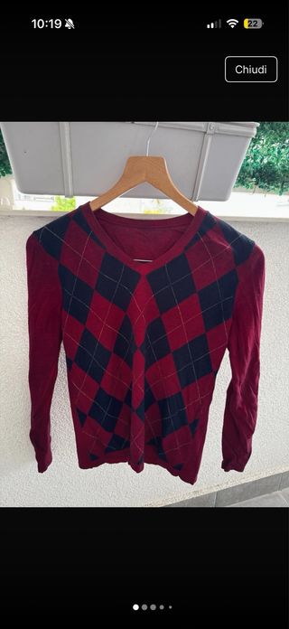 Pullover donna rombi blu e rossi