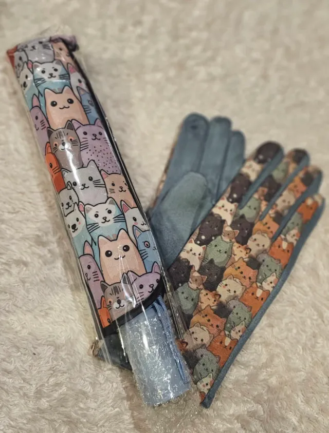 Paraguas y guantes con estampado de gatos
