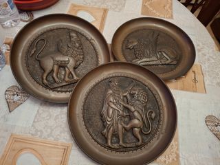 Tris piatti rame vintage da parete