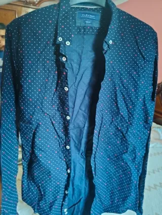 Camisa Zara Hombre Lunares Azul/Rojo