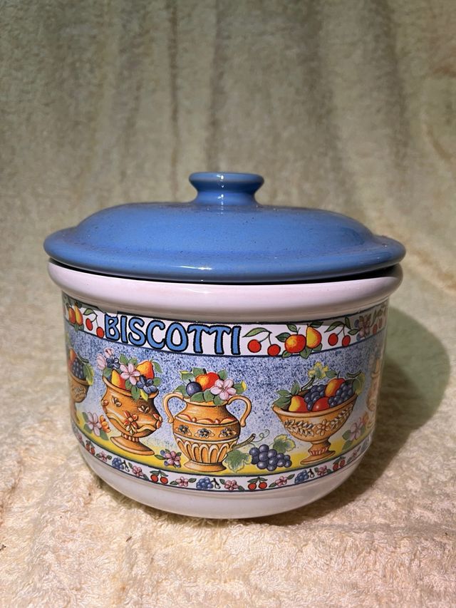 Biscottiera Vintage Ceramica Blu Multicolore