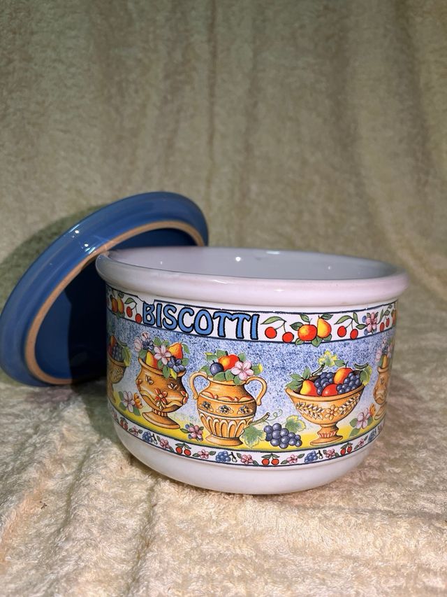 Biscottiera Vintage Ceramica Blu Multicolore