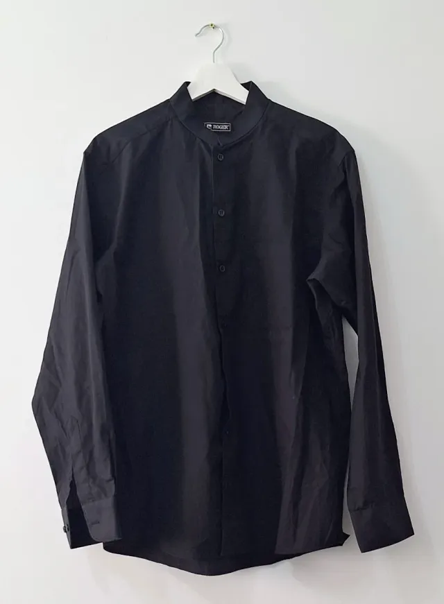 Camisa Negra Roger Cuello Mao, tela antimanchas