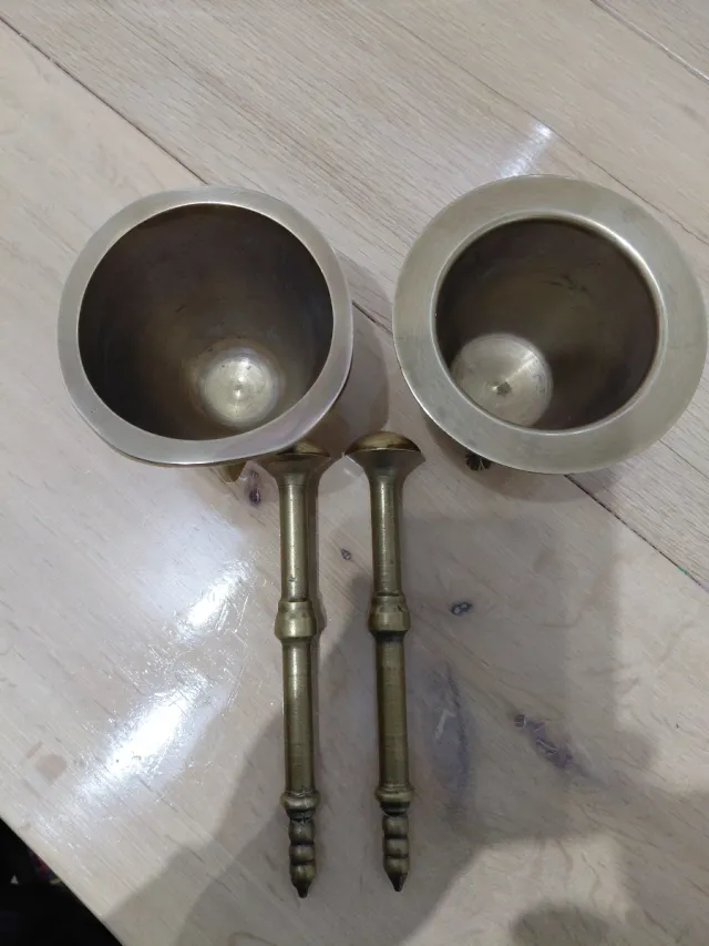 Mortacci in bronzo vintage con volti di Don Chisciotte e Sancho