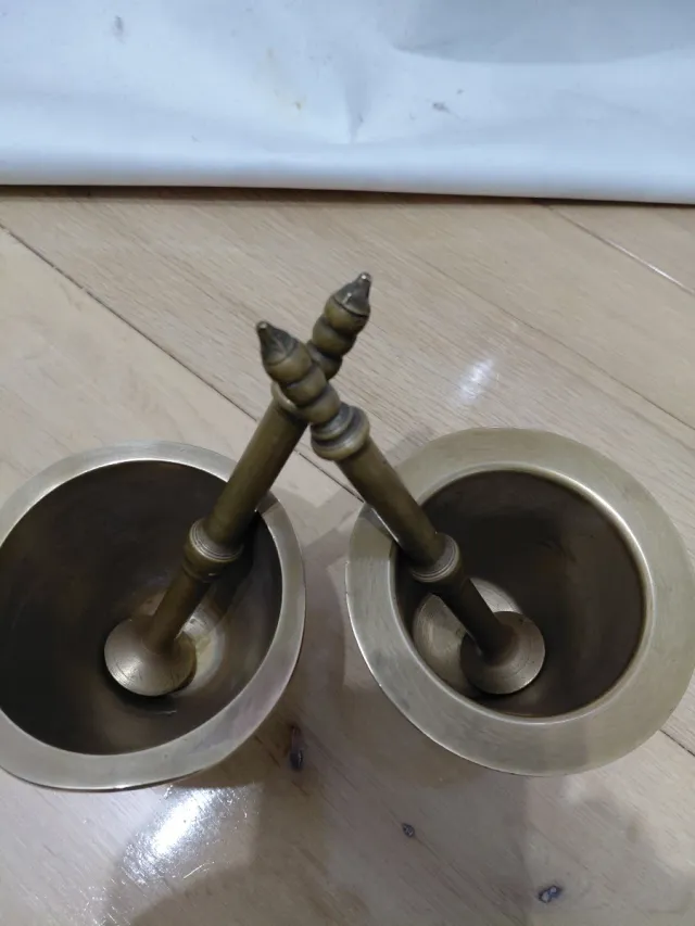 Mortacci in bronzo vintage con volti di Don Chisciotte e Sancho