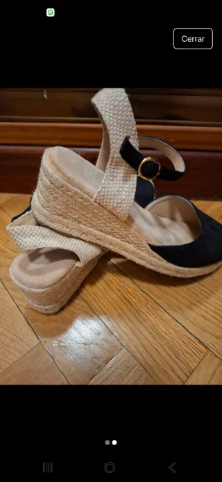 Sandalias esparto cuña negras y beige