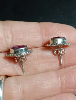 Pendientes Plata Ley rubí facetado