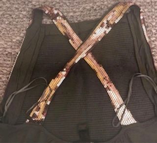 Top elegante paillettes marrone oro