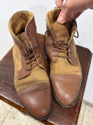Botines de piel beige y marrón