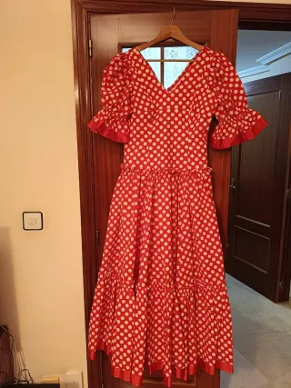 Vestido Flamenca Rojo Lunares Blancos