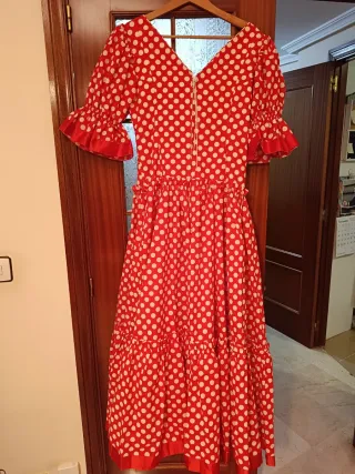 Vestido Flamenca Rojo Lunares Blancos