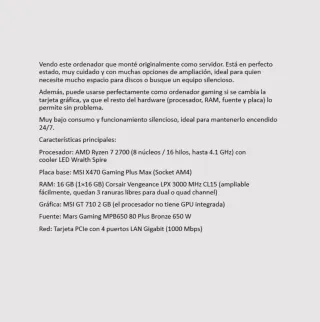 PC Servidor Ryzen 7 - 16GB RAM - GT 710
