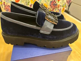 Zapatos  terciopelo azul con pedrería
