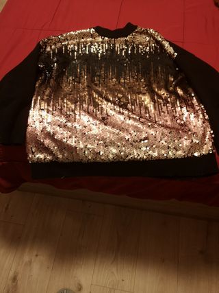 Jersey lentejuelas negro y dorado talla única