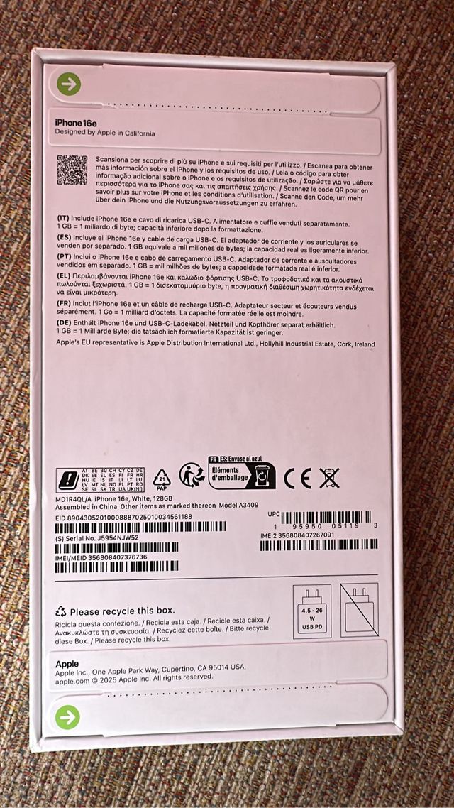 iPhone 16e sigillato 128GB Nero/Grigio