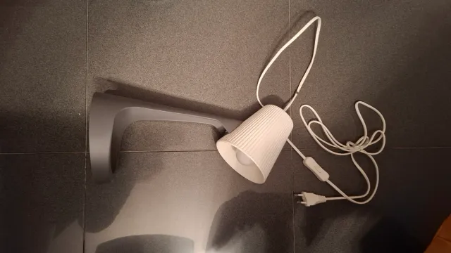 2 Lámparas Mesita Noche Tela Gris