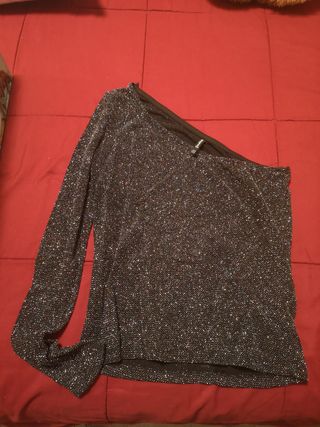 Top Stradivarius Negro/Plata Talla XS