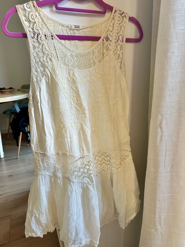 Vestido Mango Talla S Blanco Encaje