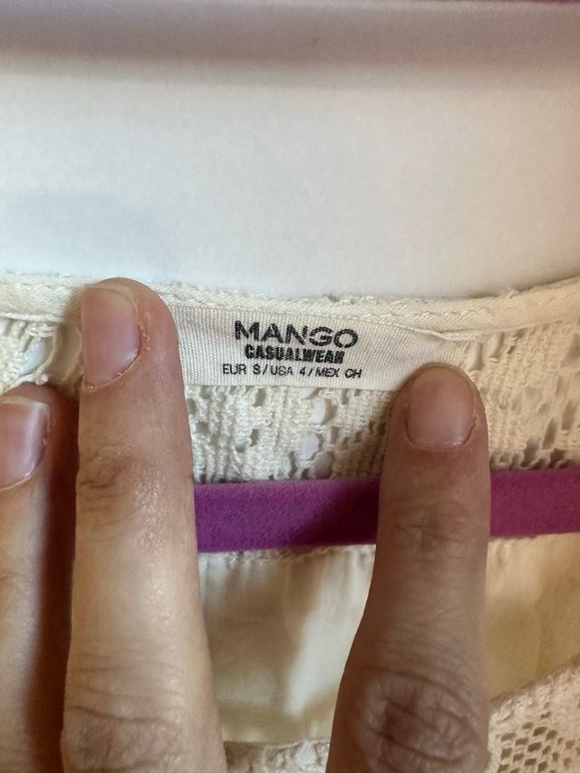 Vestido Mango Talla S Blanco Encaje