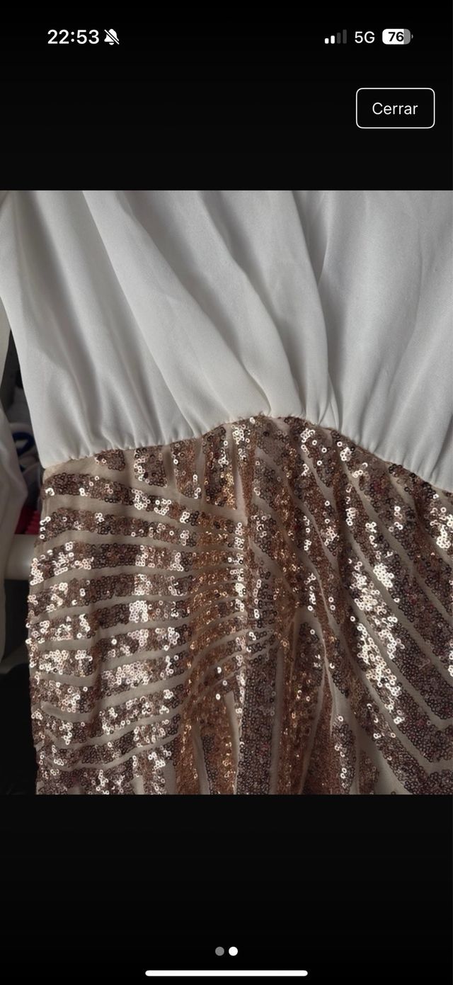 Vestido fiesta lentejuelas dorado y blanco