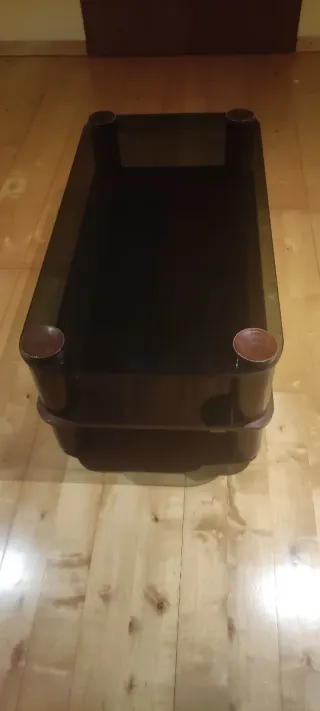 Mesa de centro vintage cristal y madera