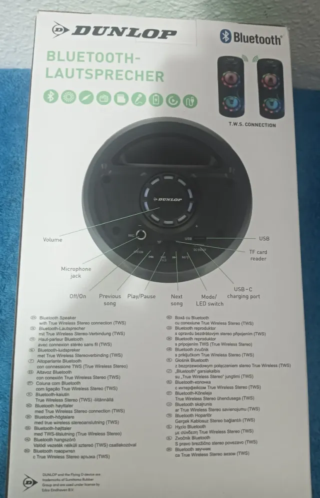 Altavoz Dunlop Bluetooth 10W LED