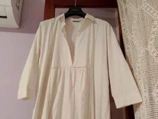 Vestido blanco algodón vuelo fruncido