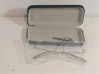 Gafas de metal plateadas con estuche