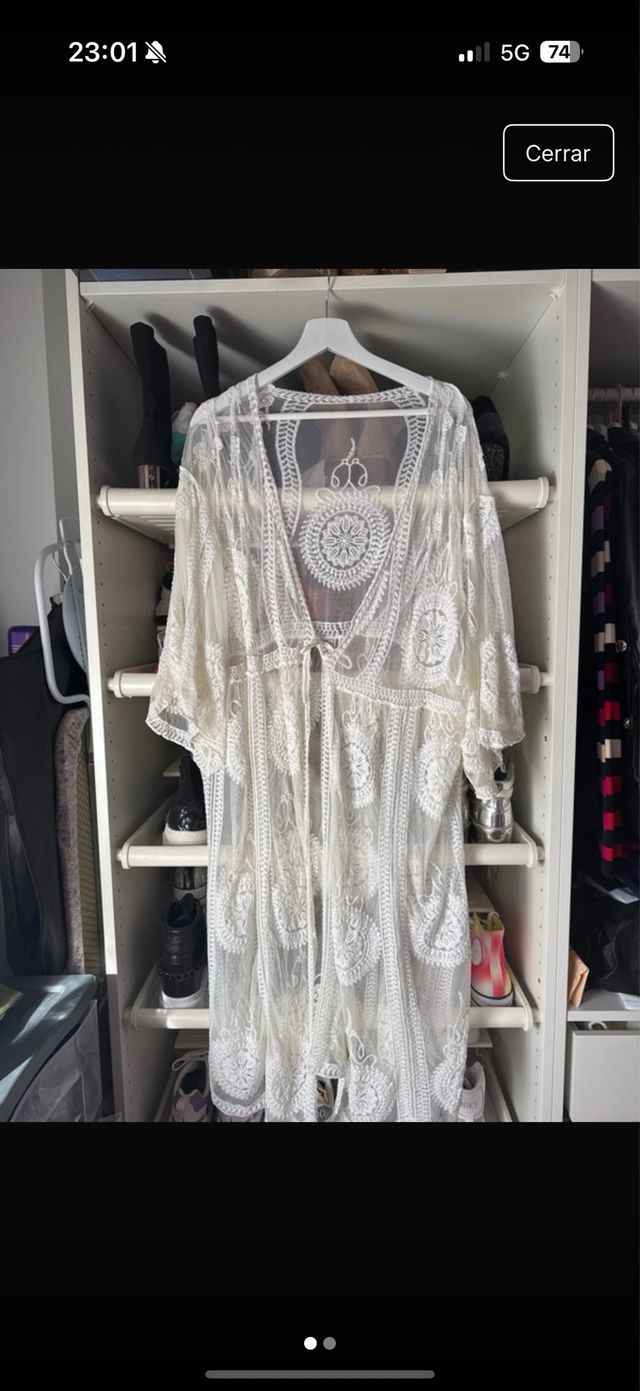 Kimono blanco encaje talla única