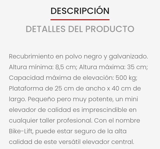 Elevador moto 500kg plataforma elevadora