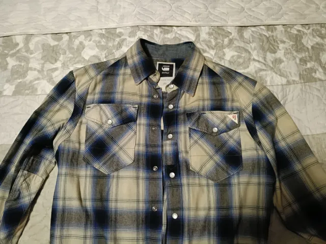 Camisa G-Star RAW cuadros beige y azul