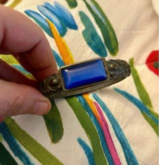 Bracciale rigido blu con dettagli bronzo