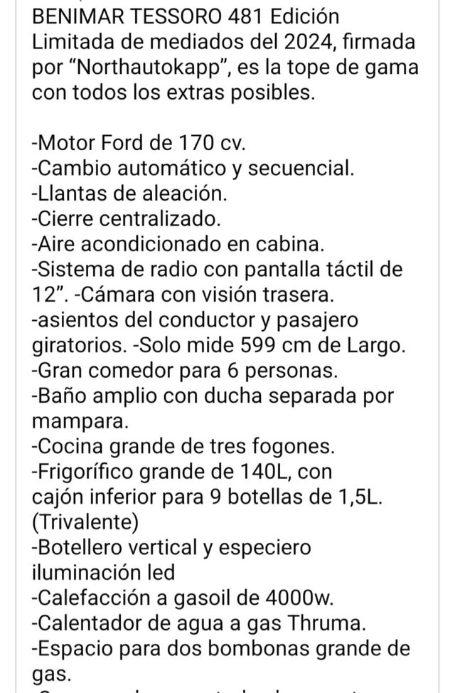 Autocaravana Benimar Tessoro T481