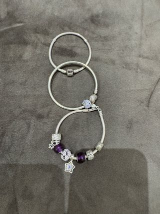 Pulsera Pandora Plata con Abalorios Morados 17cm