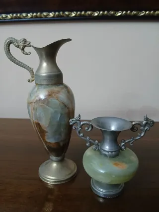 Set 2 anfore vintage onice e metallo